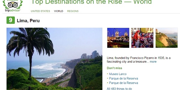 Lima entre los 10 Mejores Destinos Emergentes del Mundo según TripAdvisor